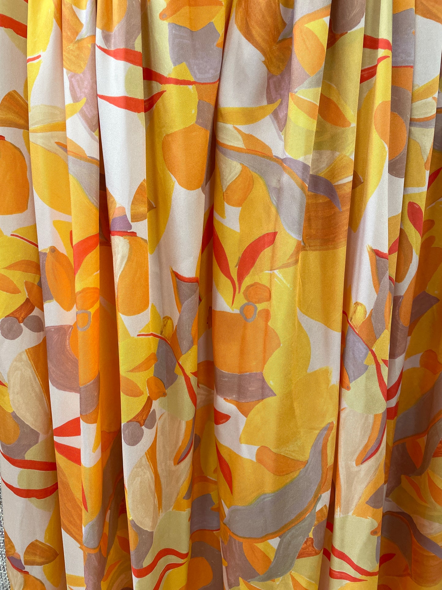 Acler Yellow Orange Beige Pattern Satin Strapless Maxi Dress Size 14