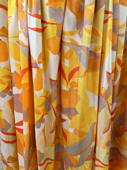 Acler Yellow Orange Beige Pattern Satin Strapless Maxi Dress Size 14