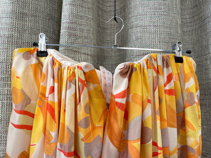 Acler Yellow Orange Beige Pattern Satin Strapless Maxi Dress Size 14