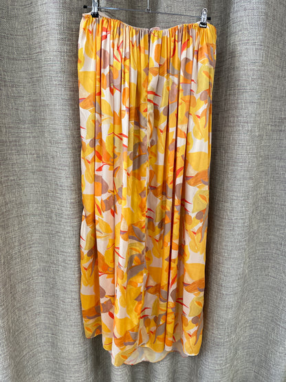 Acler Yellow Orange Beige Pattern Satin Strapless Maxi Dress Size 14