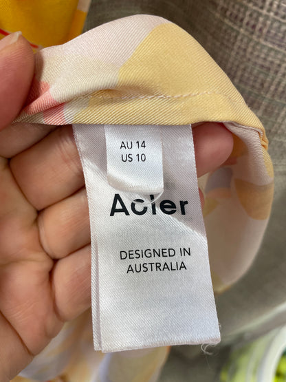 Acler Yellow Orange Beige Pattern Satin Strapless Maxi Dress Size 14