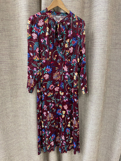 Oliver Bonas Purple Floral Pattern Satin Long Sleeve Midi Dress Size 10