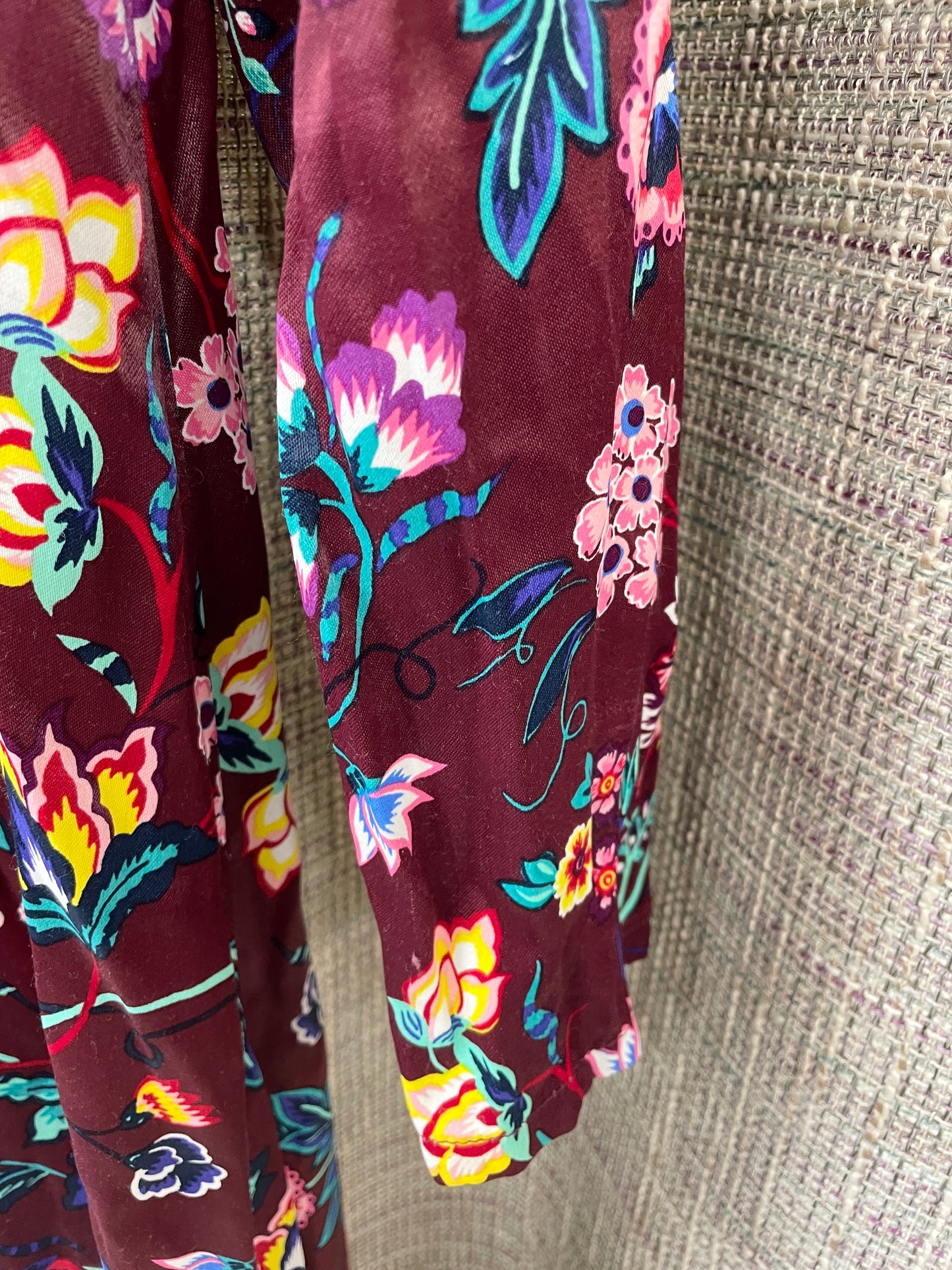 Oliver Bonas Purple Floral Pattern Satin Long Sleeve Midi Dress Size 10