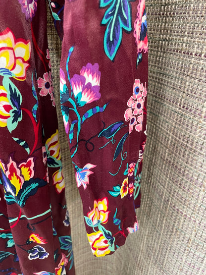 Oliver Bonas Purple Floral Pattern Satin Long Sleeve Midi Dress Size 10