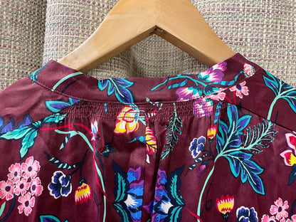 Oliver Bonas Purple Floral Pattern Satin Long Sleeve Midi Dress Size 10