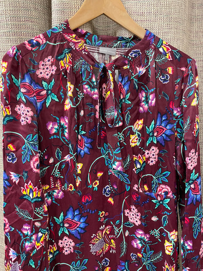 Oliver Bonas Purple Floral Pattern Satin Long Sleeve Midi Dress Size 10