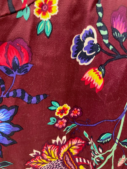 Oliver Bonas Purple Floral Pattern Satin Long Sleeve Midi Dress Size 10
