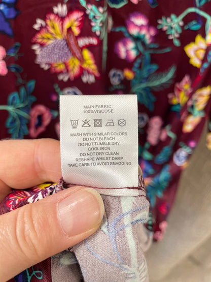 Oliver Bonas Purple Floral Pattern Satin Long Sleeve Midi Dress Size 10