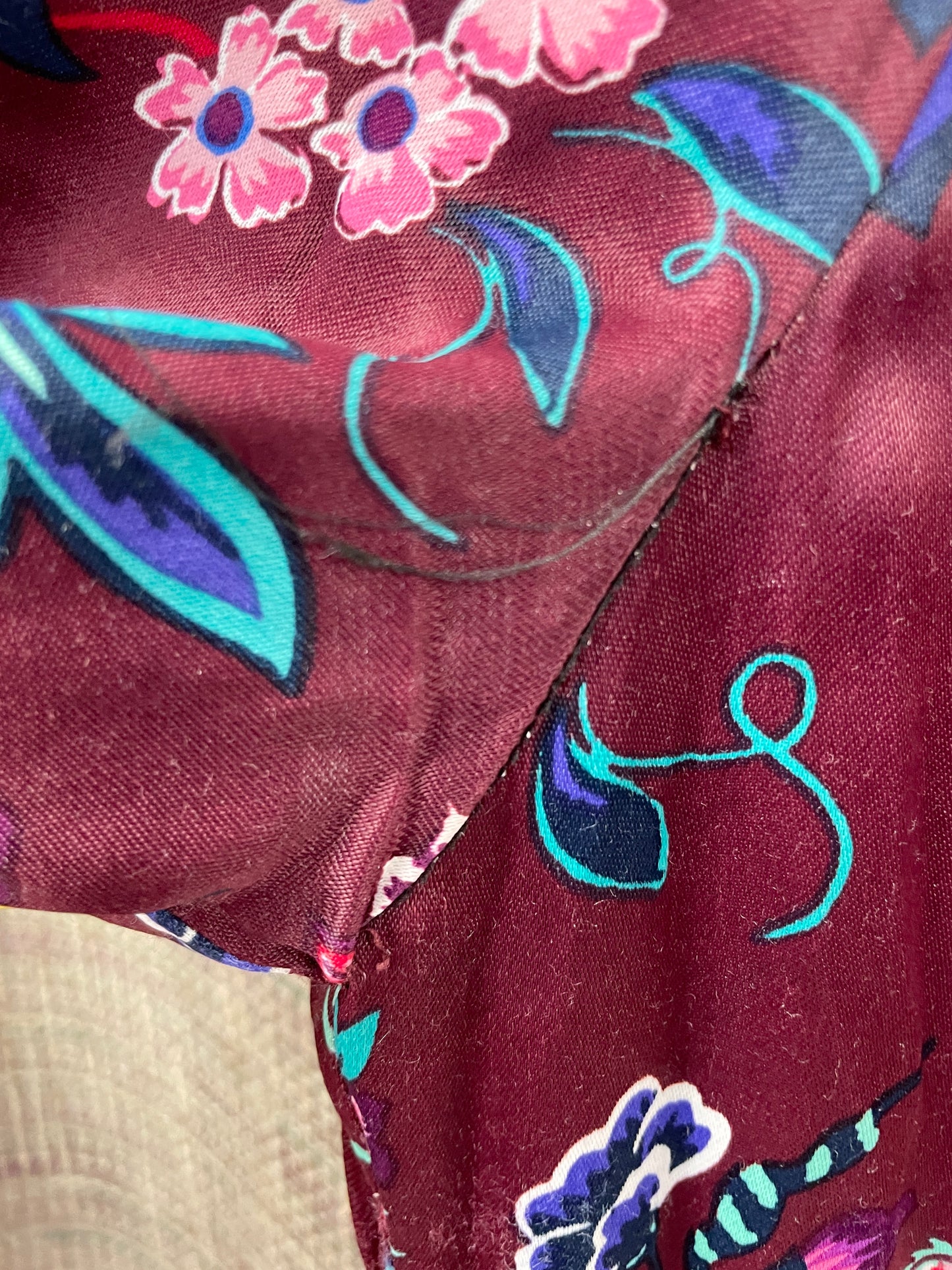 Oliver Bonas Purple Floral Pattern Satin Long Sleeve Midi Dress Size 10