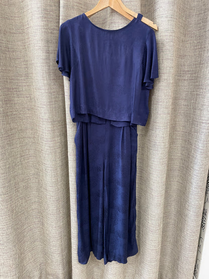 Oliver Bonas Navy Blue 2 Piece Jumpsuit & Crop Top UK Size 12