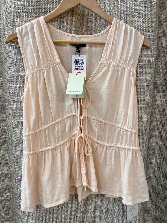 Nobody's Child New with Tags Peach Orange Sleeveless Tie Front Linen Blend Top 10