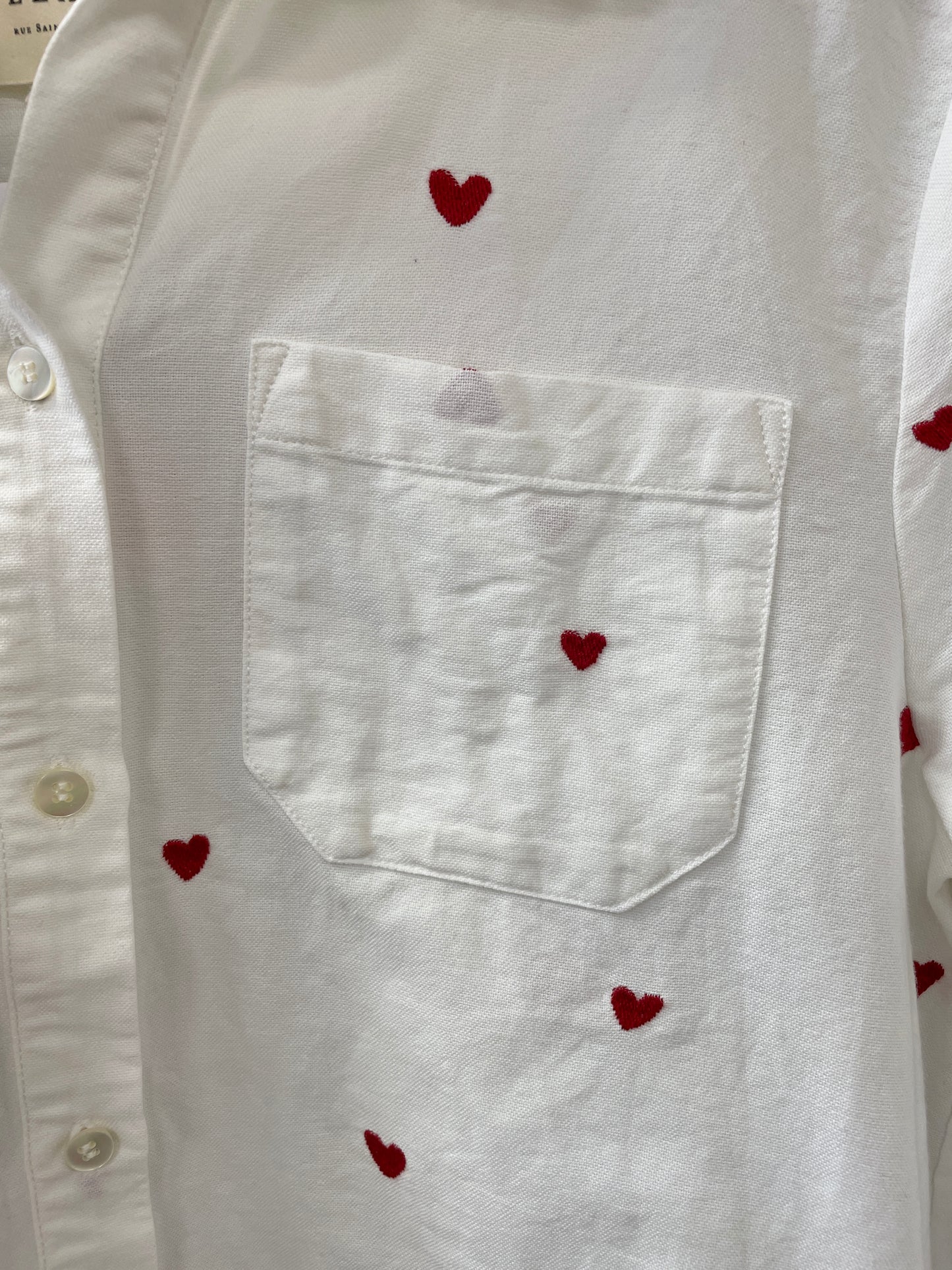 Sezane Off White Cream Red Hearts Embroidered Shirt Size 36 Small