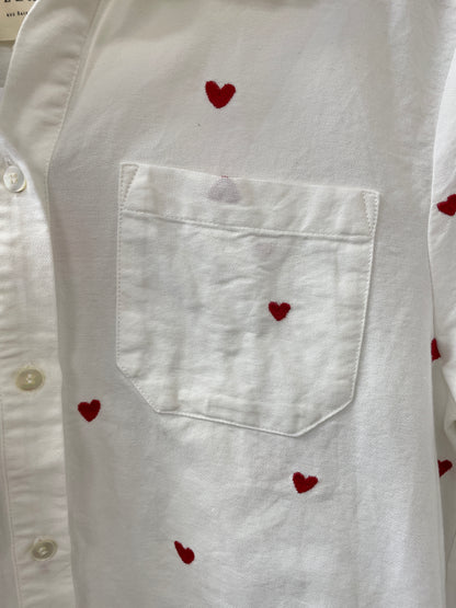 Sezane Off White Cream Red Hearts Embroidered Shirt Size 36 Small