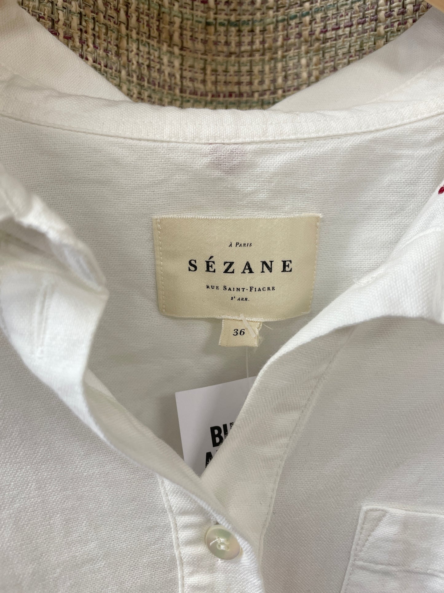 Sezane Off White Cream Red Hearts Embroidered Shirt Size 36 Small