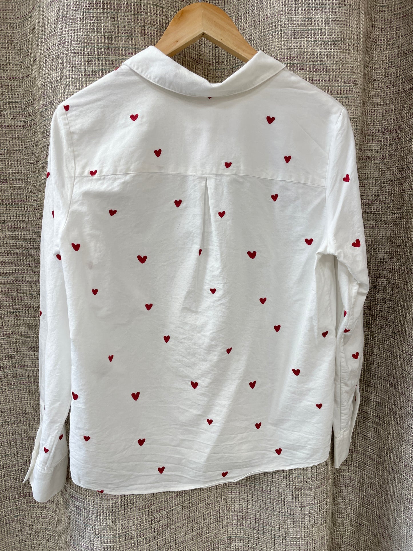 Sezane Off White Cream Red Hearts Embroidered Shirt Size 36 Small
