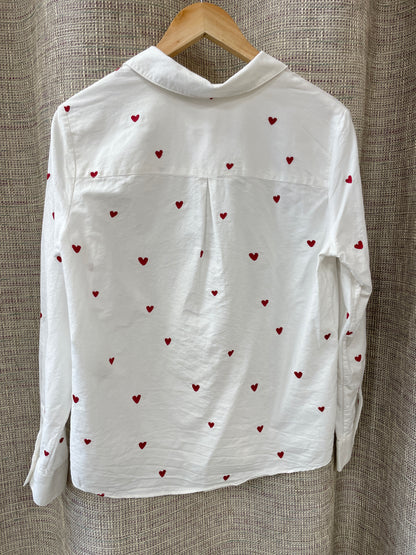 Sezane Off White Cream Red Hearts Embroidered Shirt Size 36 Small