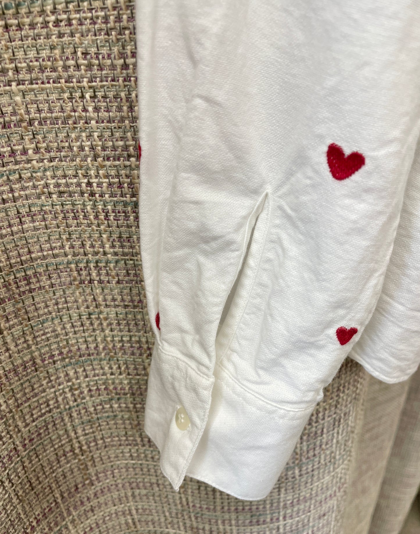 Sezane Off White Cream Red Hearts Embroidered Shirt Size 36 Small