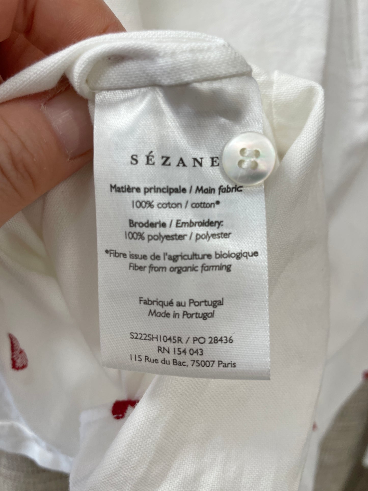 Sezane Off White Cream Red Hearts Embroidered Shirt Size 36 Small