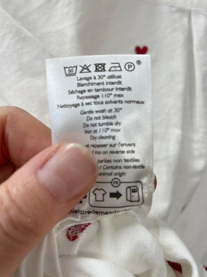 Sezane Off White Cream Red Hearts Embroidered Shirt Size 36 Small