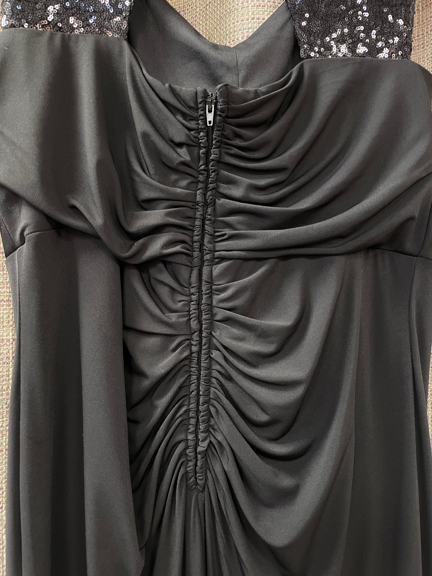 Chesca Black Jersey Sequin Long Maxi Dress Size 16