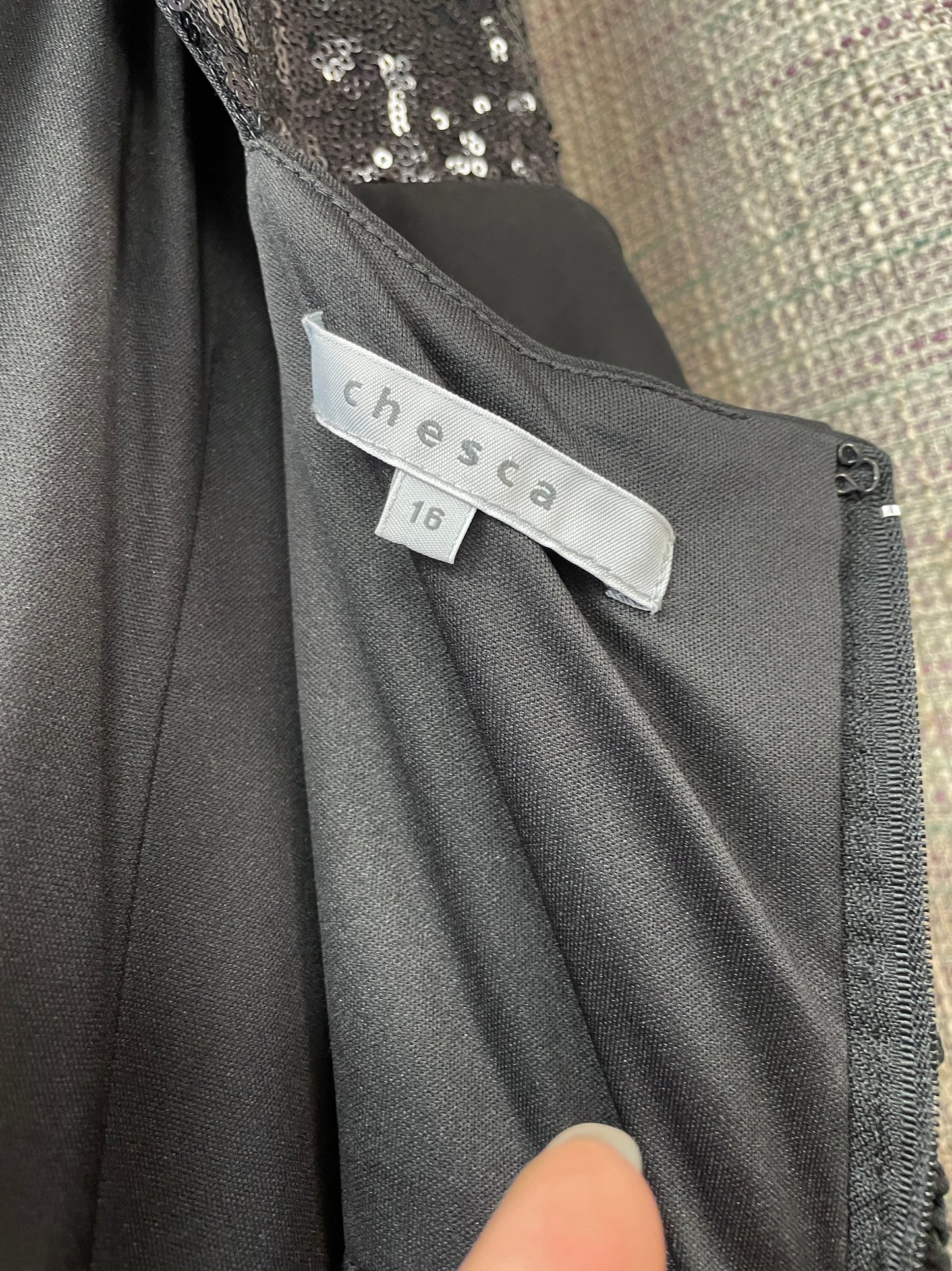 Chesca Black Jersey Sequin Long Maxi Dress Size 16
