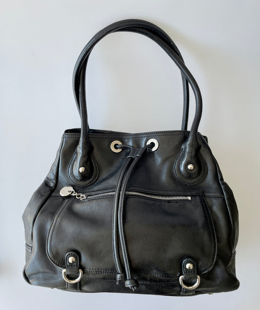 Anne Klein Black Leather Day Bag Handbag