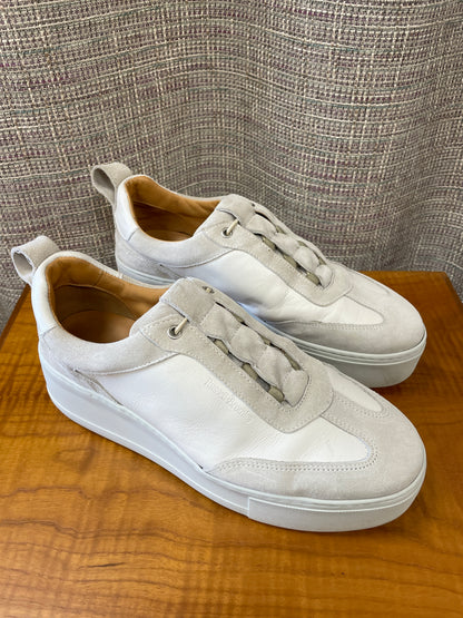 Russell & Bromley Cream Leather & Suede Pull On Wedge Trainers Size 42 UK 8