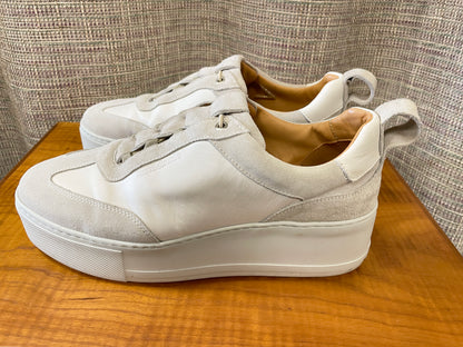 Russell & Bromley Cream Leather & Suede Pull On Wedge Trainers Size 42 UK 8