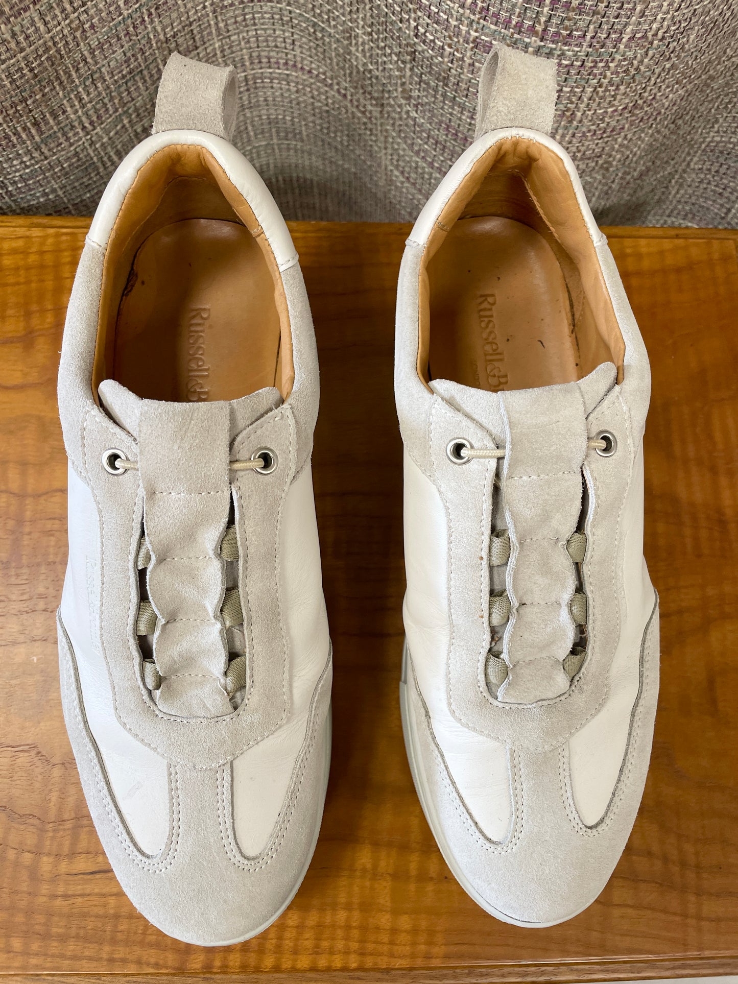 Russell & Bromley Cream Leather & Suede Pull On Wedge Trainers Size 42 UK 8