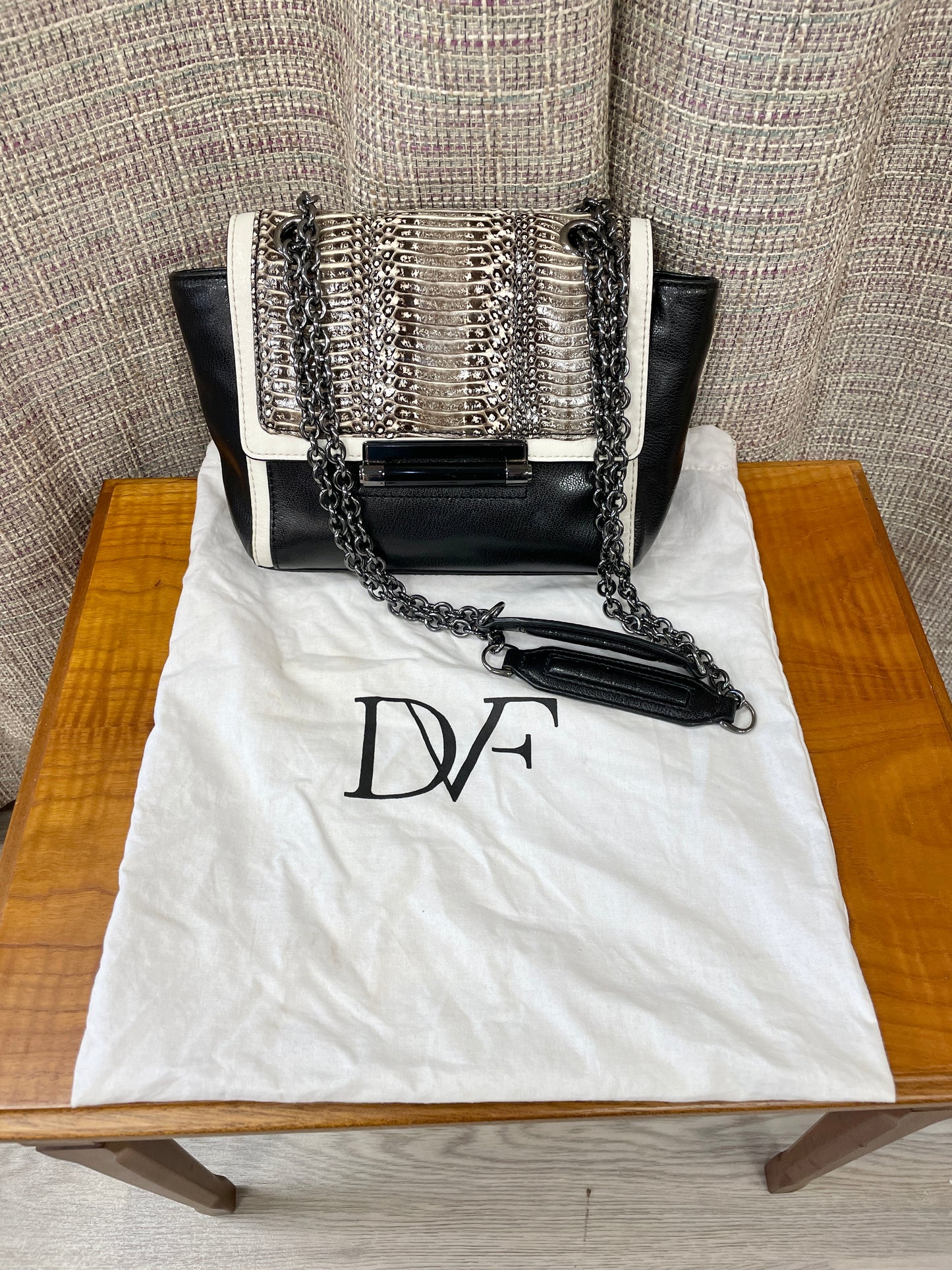 Diane Von Furstenberg Black Beige Ombre Snakeskin Leather Bag Handbag