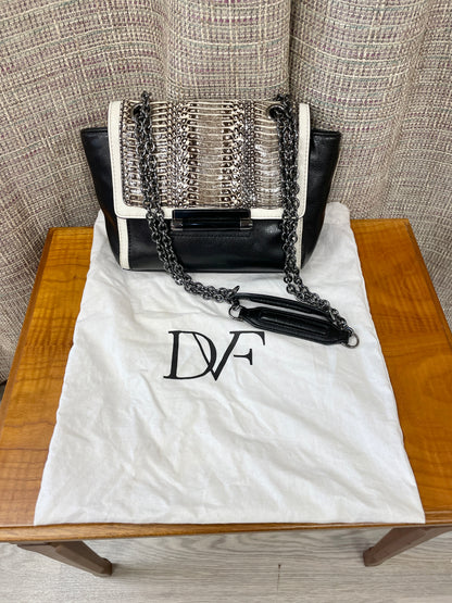 Diane Von Furstenberg Black Beige Ombre Snakeskin Leather Bag Handbag