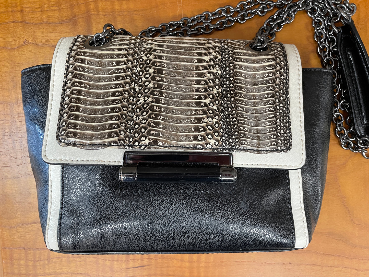 Diane Von Furstenberg Black Beige Ombre Snakeskin Leather Bag Handbag