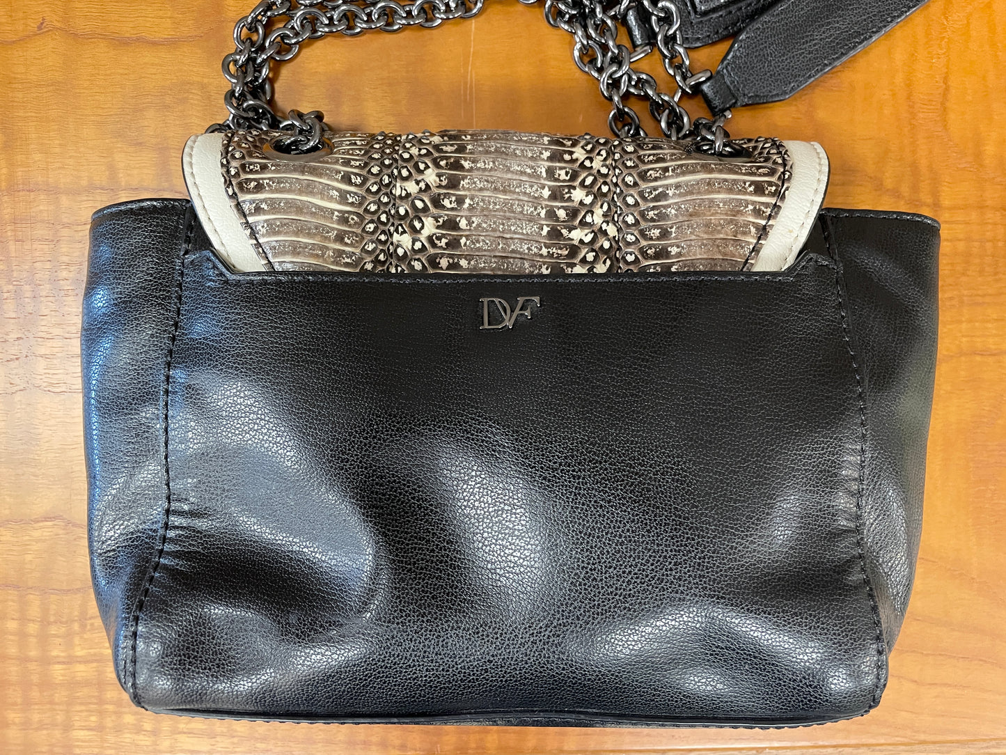 Diane Von Furstenberg Black Beige Ombre Snakeskin Leather Bag Handbag