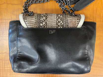Diane Von Furstenberg Black Beige Ombre Snakeskin Leather Bag Handbag