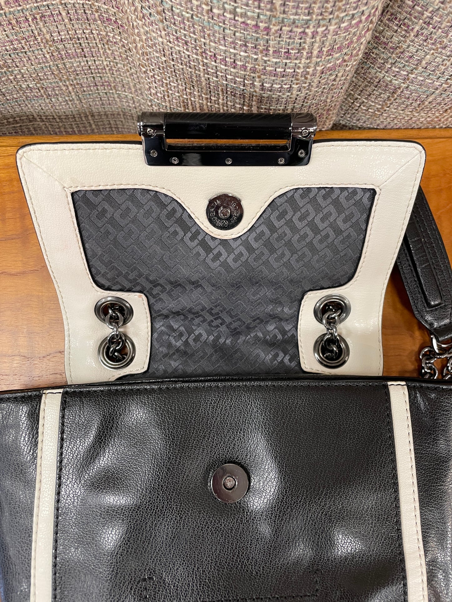 Diane Von Furstenberg Black Beige Ombre Snakeskin Leather Bag Handbag