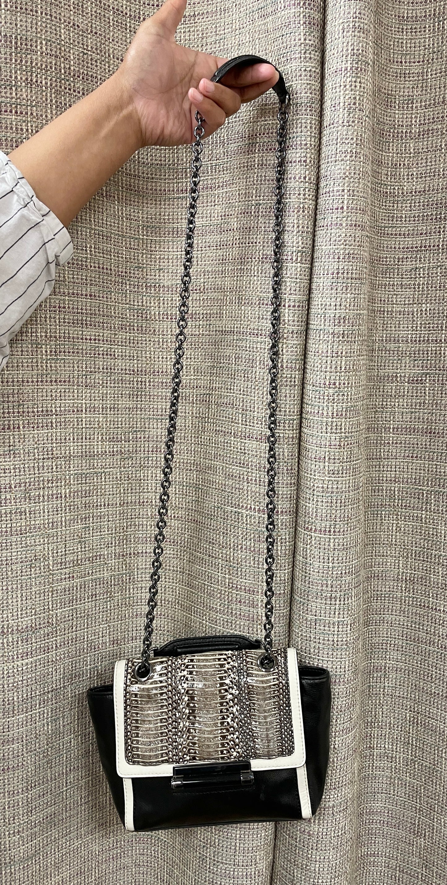 Diane Von Furstenberg Black Beige Ombre Snakeskin Leather Bag Handbag