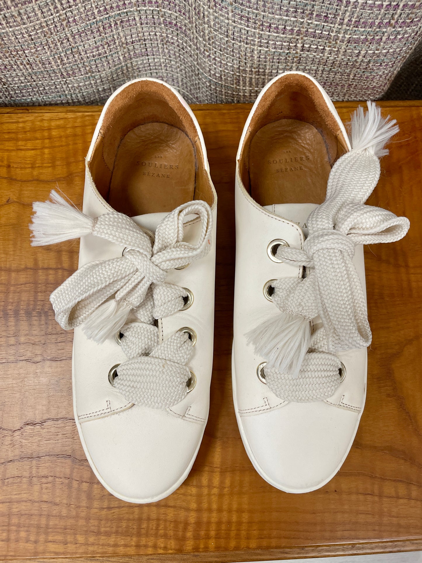 Sezane Cream Leather Trainers UK 7