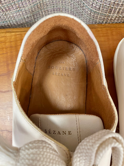 Sezane Cream Leather Trainers UK 7