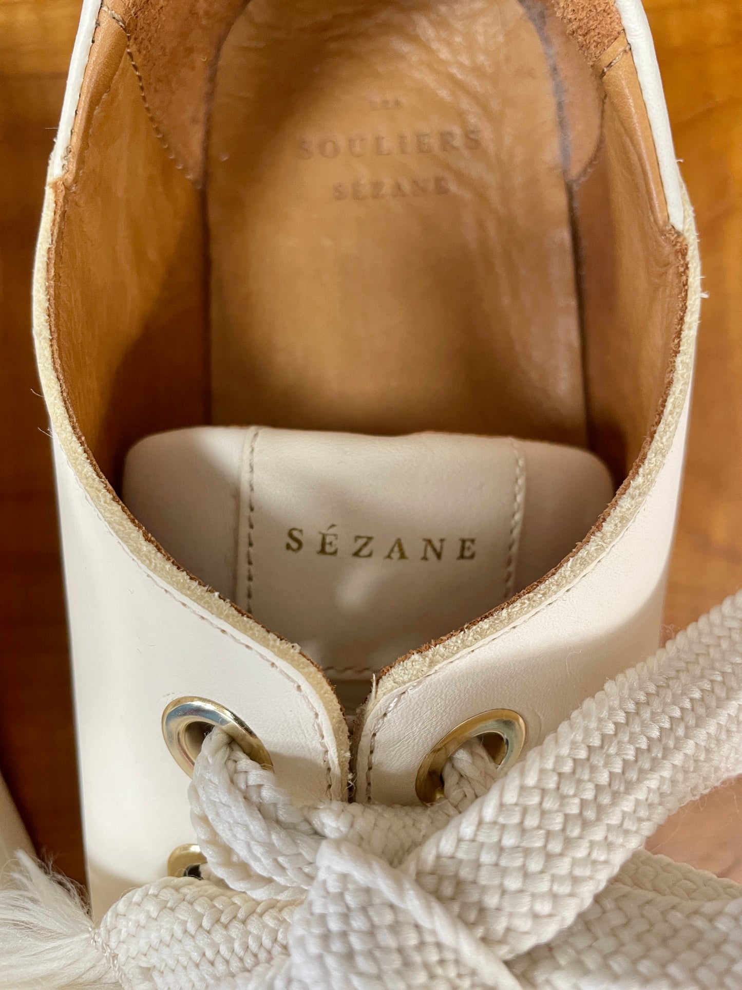 Sezane Cream Leather Trainers UK 7