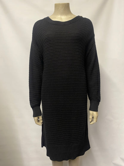 Barbour Black Ribbed Knit Sweater Cotton Dress 10