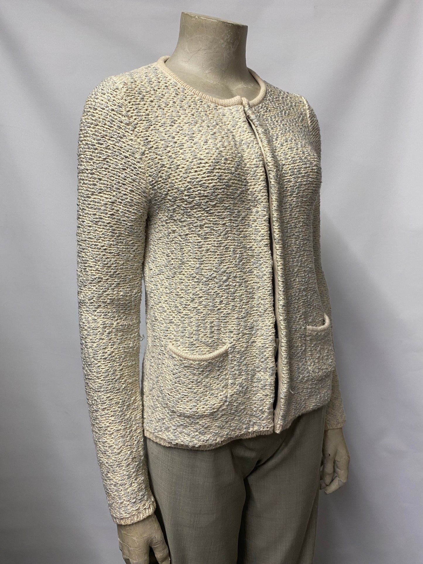 Boden Cream and Silver Wool Blend Cardigan 8