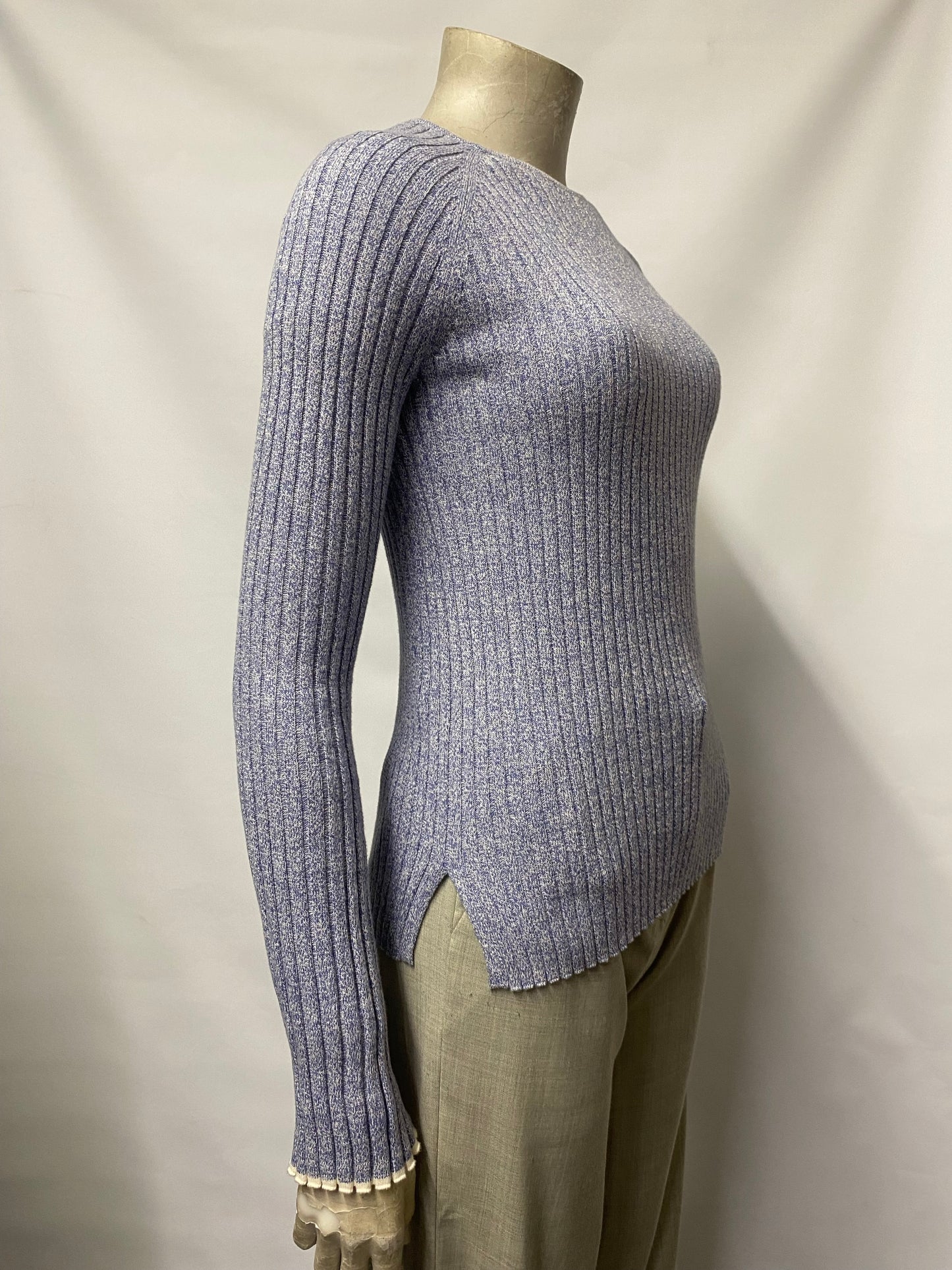 Friends With Frank Blue Ribbed Pullover Cotton Jumper XXS