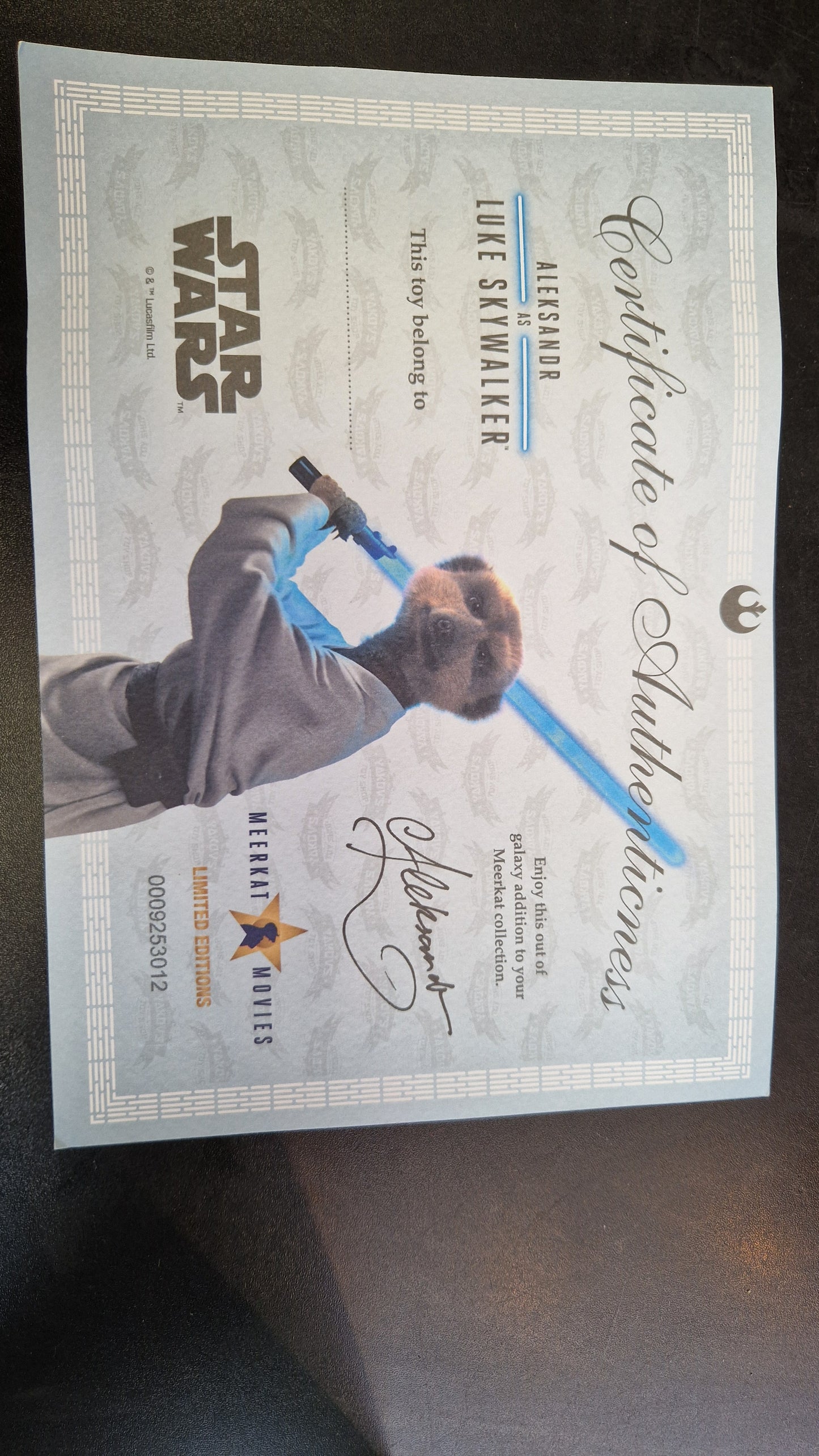 Star Wars Luke Skywalker Meerkat with Certification