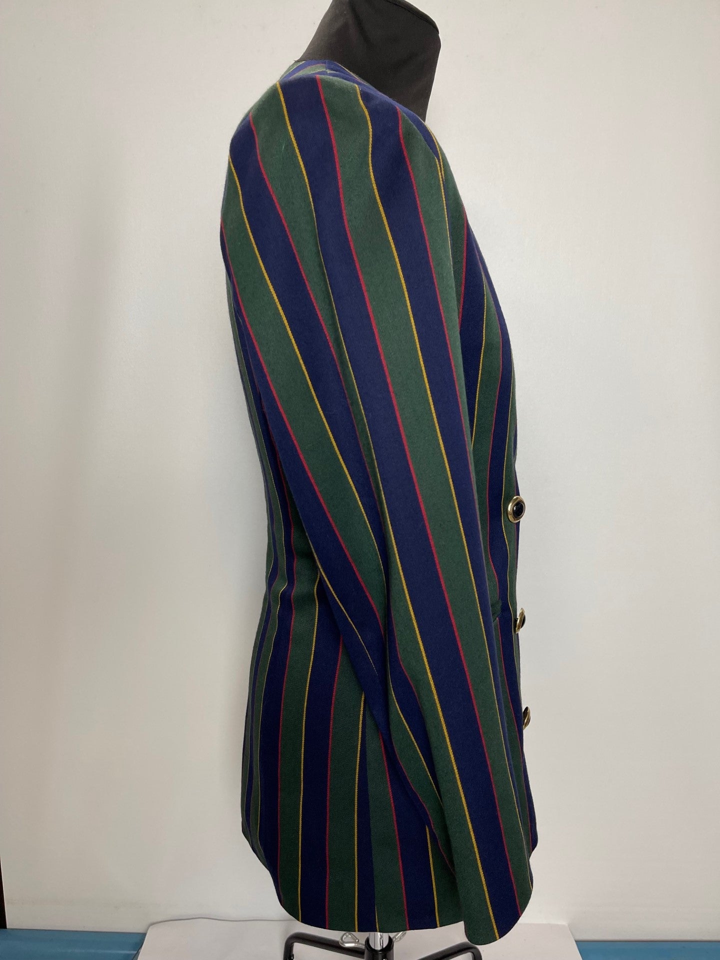 Message Vintage Blue and Green Striped Blazer Size 10