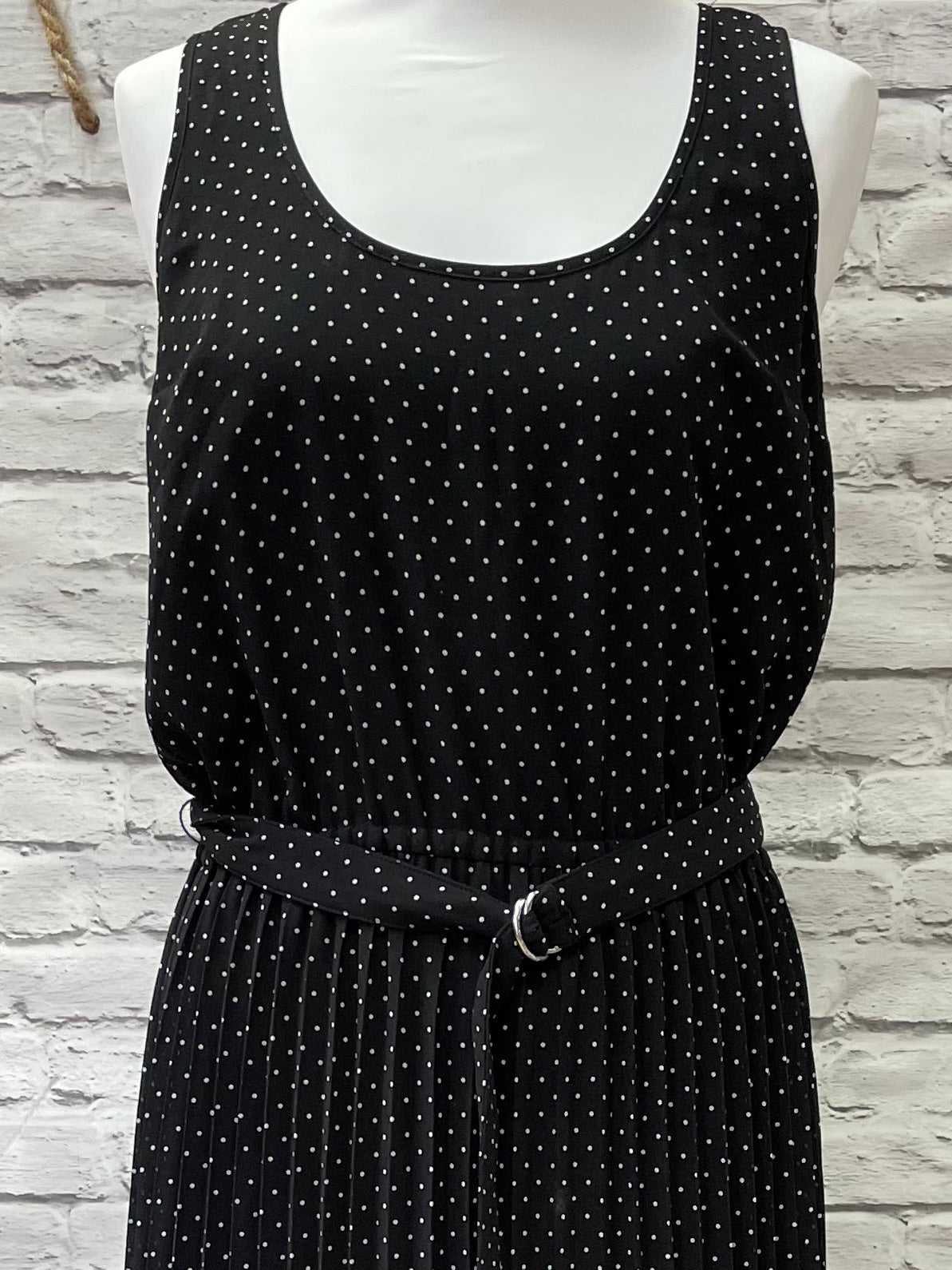 Michael Kors White Polka Dot Black Pleated Dress Size S