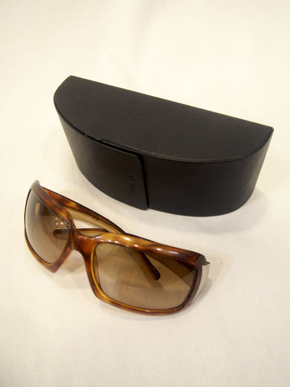 2000s Prada SPR-01H wrap sunglasses - Tortoise / Brown - Case
