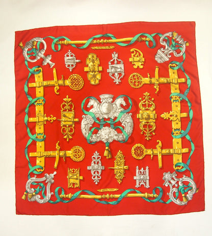 Vintage Hermes 100% silk scarf - Ferronnerie - Caty Latham design - Red