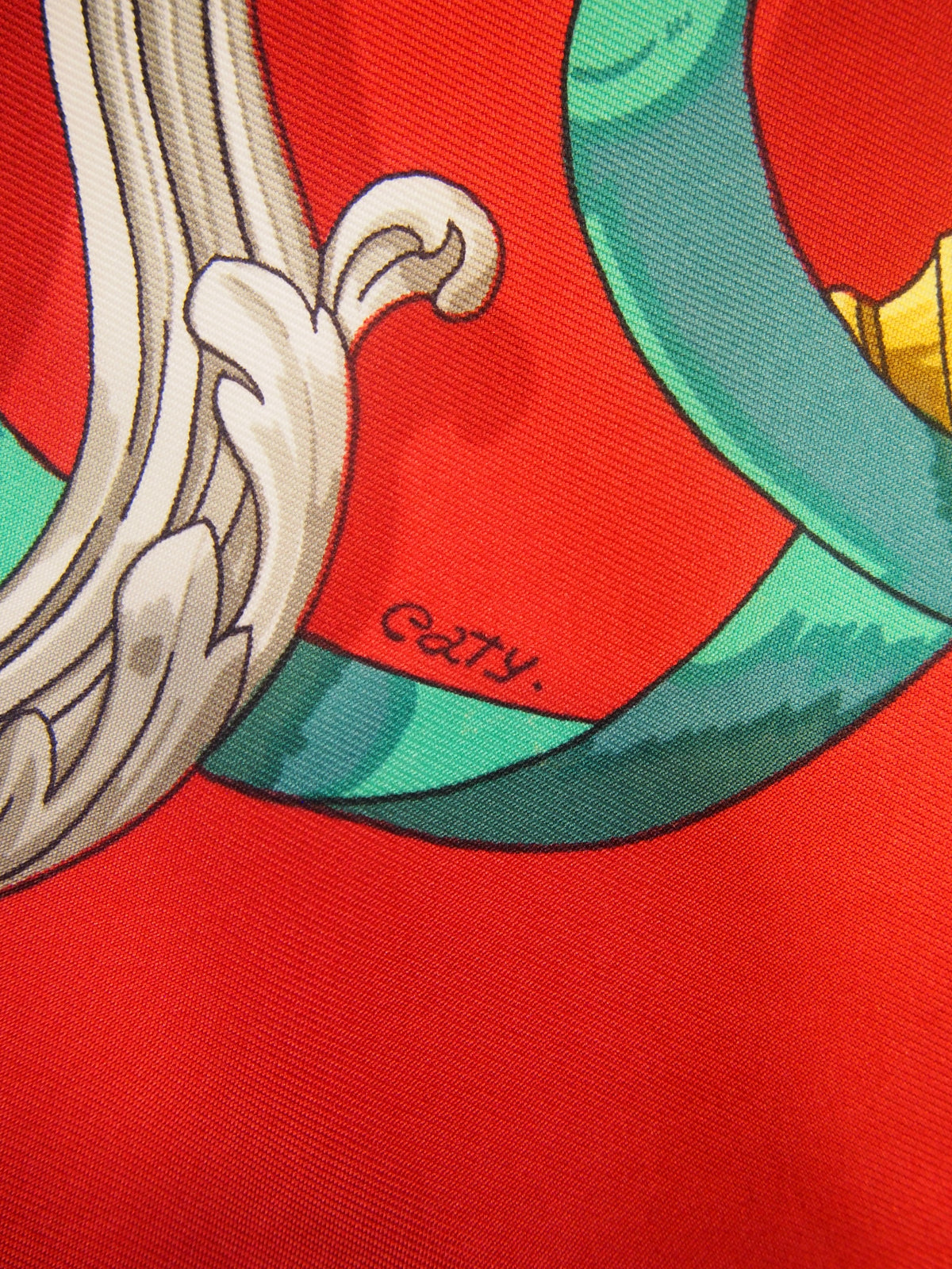 Vintage Hermes 100% silk scarf - Ferronnerie - Caty Latham design - Red