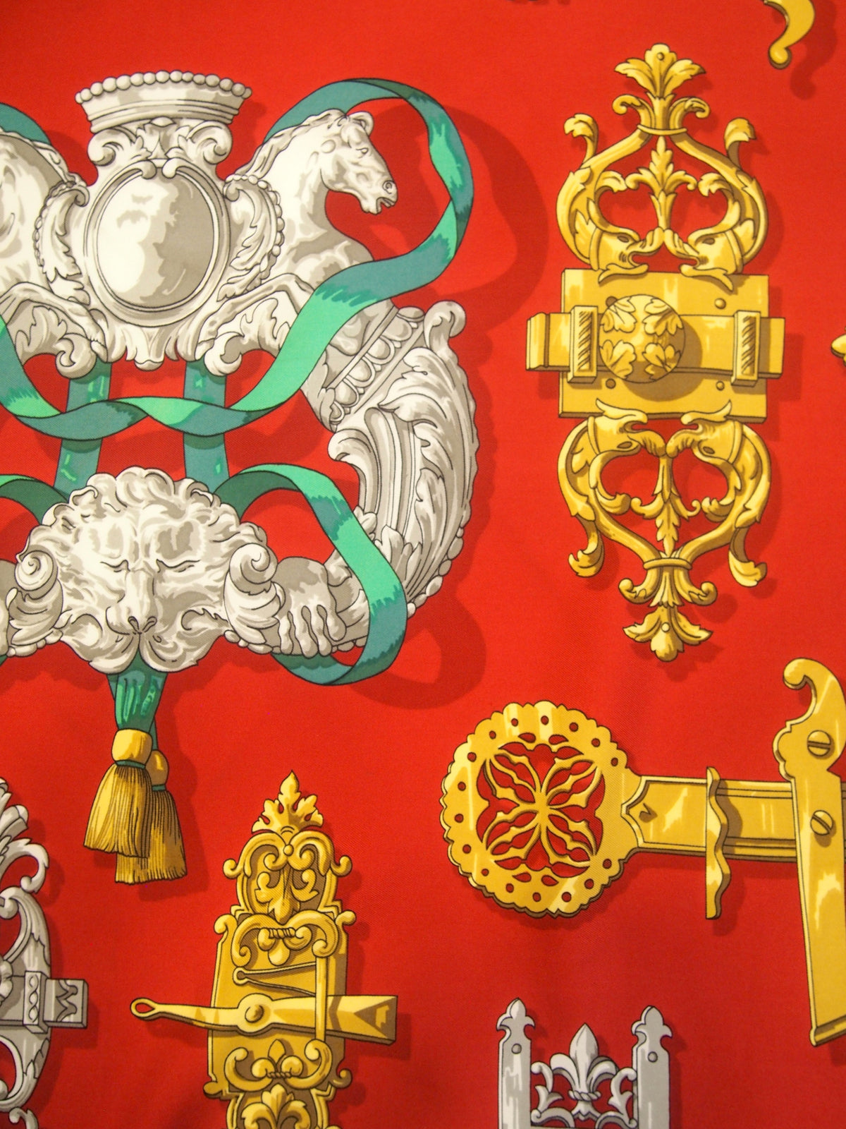 Vintage Hermes 100% silk scarf - Ferronnerie - Caty Latham design - Red