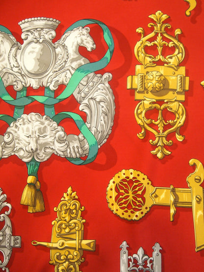 Vintage Hermes 100% silk scarf - Ferronnerie - Caty Latham design - Red